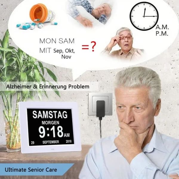7-tommer kalenderur - Automatisk dæmpning - Hvid