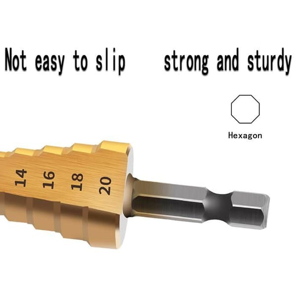 3 STK Trinborebitssæt, Konisk Trekant Titanium Borebit, 4-12/20/32 mm, HSS Rustfrit Stål, Til Boring i Stål