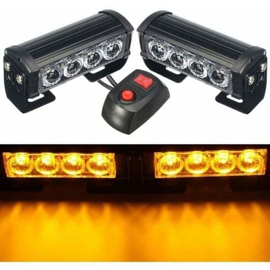 Strobelys, 2 STK 8 LED Nødblinklys (Ravfarvet)