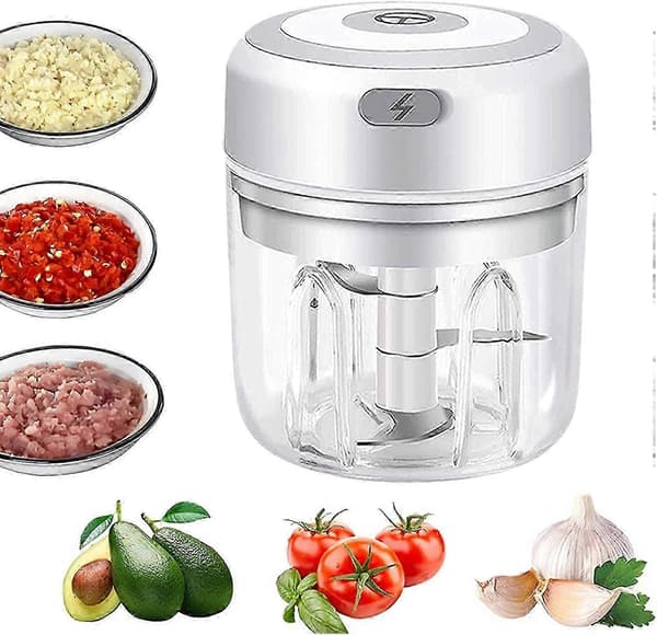Electric Mini Garlic Chopper, White [Three-blade] 250 ml