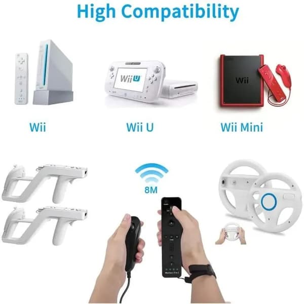 Wii-controller - Nintendo-kompatibel - 2 fjernbetjeninger - Bevægelsessensor - 2 Nunchucks - Sort