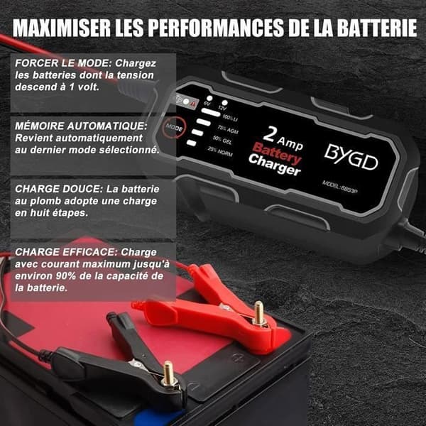 6V 12V Batterioplader - Automatisk Intelligent - 2000mA - Universal