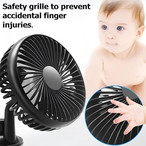 Bilventilator, køleventilator med 3 hastighedsniveauer og 360° justerbar rotation (sugekopper)