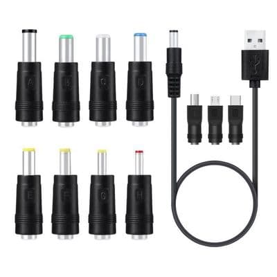 Universal USB til DC 5V strømkabel med 11 stik til kamera, tablet, pc, telefon (farver)