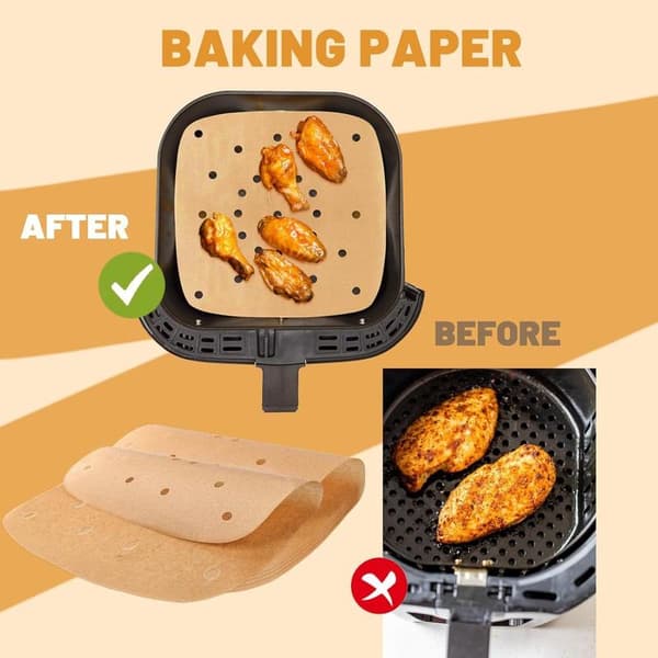 Airfryer bagepapir med huller - 200 stk. - bagepapir - Engangs Airfryer papir - AirFryer tilbehør - til bageform, ovn, m