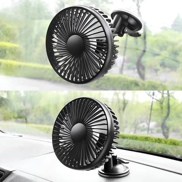 Bilventilator, køleventilator med 3 hastighedsniveauer og 360° justerbar rotation (sugekopper)