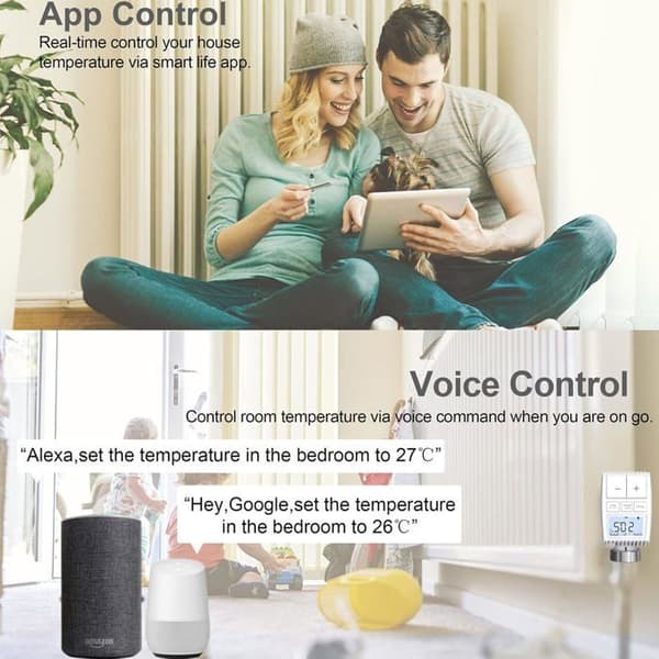 Smart anslutet termostatiskt radiatorventilhuvud, intelligent programmerbart WiFi-anslutet termostatiskt radiatorventilhuvud