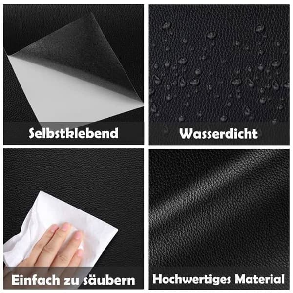 Læderklæbemiddel, Læderreparationslap, Læderreparationslap, til sofaer og bilsæder - 50x137cm (sort)