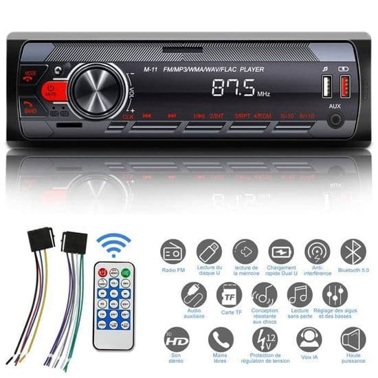 Dobbelt-Din Bluetooth Bilradio - 4x45W - Stemmestyring - 7 Farver