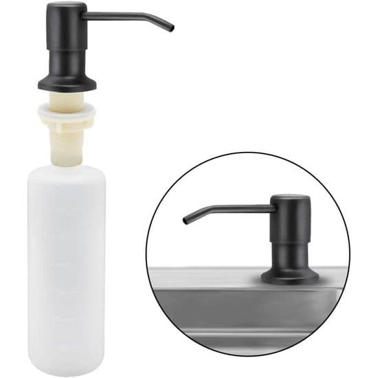 Køkkenvask Sæbedispenser, Indbygget Sæbedispenser i Rustfrit Stål 350 ML (Mat Sort)