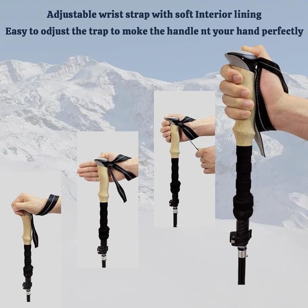 Vandrestav - Justerbar - Professionel vandrestav - Slagfast - Let og kompakt - Sammenfoldelig - Ergonomisk komfortgreb - Sort