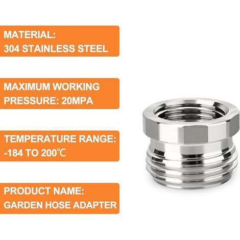 2 stk. reduktionsbøsning i rustfrit stål, 3/4 x 1/2BSP, 304 gevindrørsfitting, haveslangeadapter