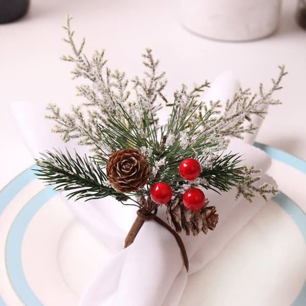 Sæt med 6 juleservietringe, dekorative grankogleformede servietringe, til bryllup eller julefest