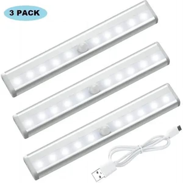 Sæt med 3 LED-lamper - Noname - USB genopladelig - Magnetisk - Bevægelsessensor - Hvid