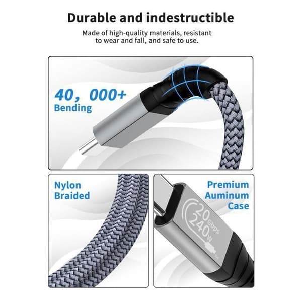 240W dobbel-endet rett USB 3.2 Gen 2-kabel, 20 Gbps hann USB-C-kabel, flerfarget, 2m