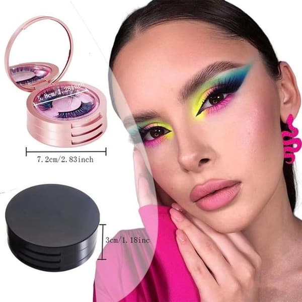 Eyelash Storage Box - 1 Piece with Mirror, 3-Layer Circular Eyelash Holder for Travel (Black)