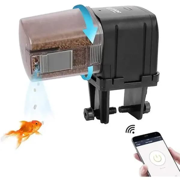 Automatisk akvariefoderautomat med timer styrd av 2.4G Wi-Fi, svart fiskmatsdispenser