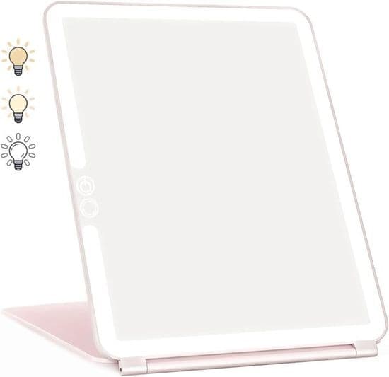 Sminkspegel, belyst sminkspegel, LED-spegel, pekskärmsresespegel (rosa)