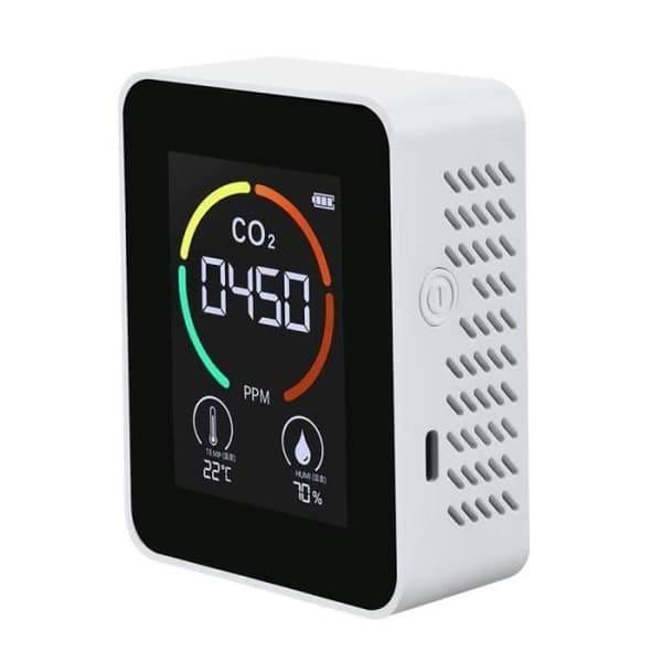 Hjemme luftkvalitetsdetektor Multifunktionel CO2-temperatur-fugtighedsmonitor PPM TVOC-sensor Hvid