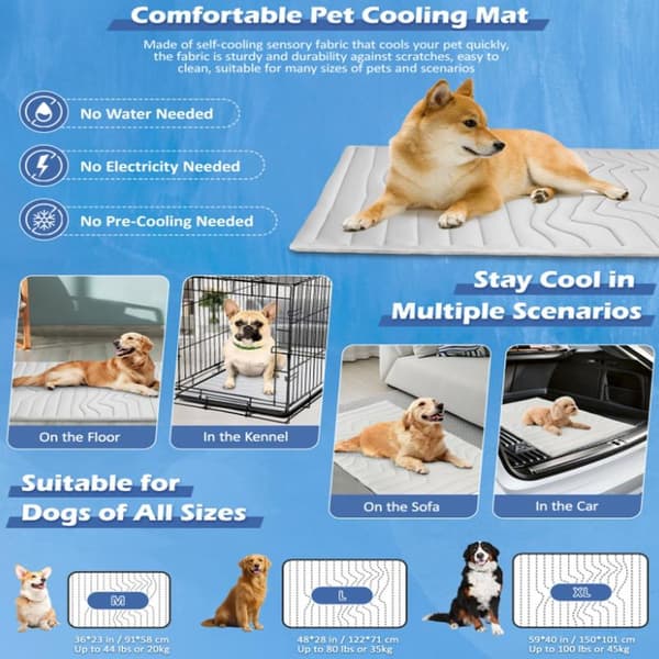 Kølemåtte til hunde og katte - Kølemåtte - grå - Egnet til mindre end 20 kg - Kølemåtte til kæledyr - Vaskbar - Til havebed, hjem og bil