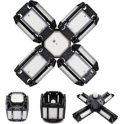LED garagelys, justerbart værkstedsloftlys, E27 6000K belysning, med flere justerbare paneler, 15000 lumen