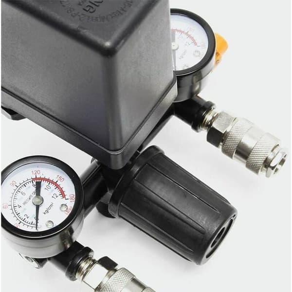 Trykregulator med kompressortrykafbryder, trykafbryder med 2 displays