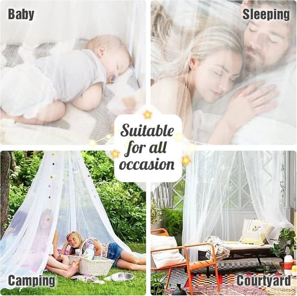 Myggnetting sengehimmel, prinsesse sengehimmel myggnetting kuppel polyester, dekorasjon (hvit)