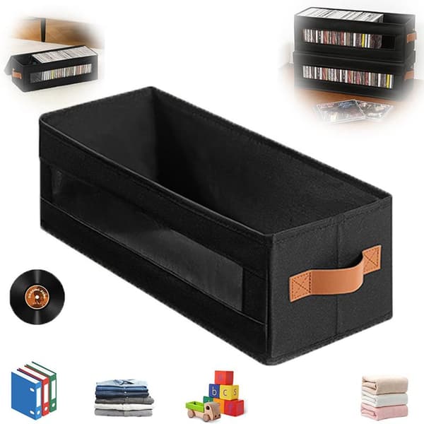 Stackable CD Rack - Foldable CD Cabinet - With Dust Cover and Handle - With Display Window - Black - Perfect for Home, Office, or Home Theater - CD