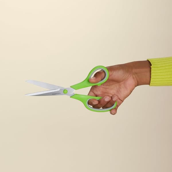 Basic Stainless Steel Scissors for Office, Craft, and Universal Use, Sharp, Comfortable Grip, PVD Coated, 2-Pack, Green and Gray