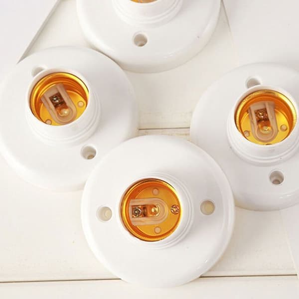 E27 Lampeholder, 10 Stykker - Plastik - Hvid - Rund Base