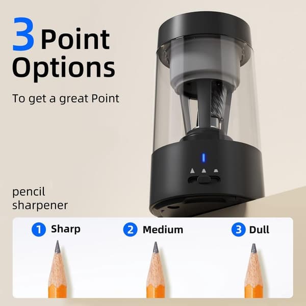 Pencil Sharpener - Automatic Pencil Sharpener - Electric Pencil Sharpener - Pencil Sharpener with Collection Tray - Robust and Rechargeable Pen