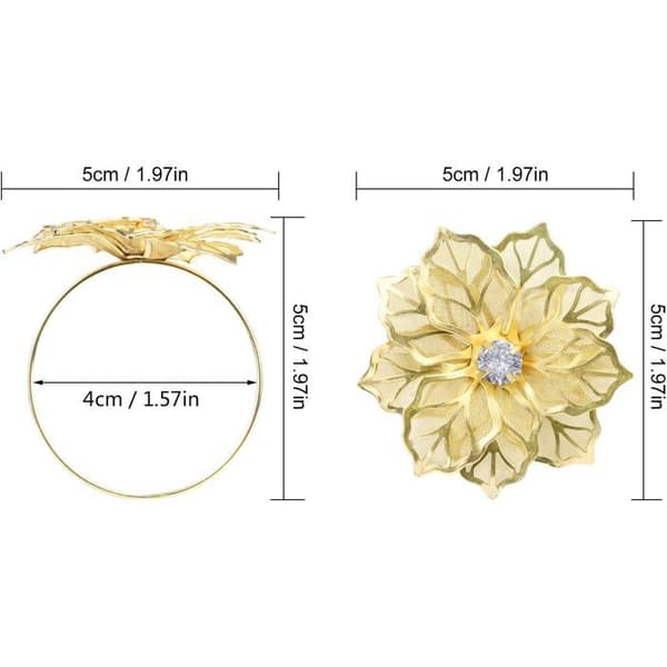 Sæt med 12 forgyldte servietringe med blomsterudskæringer, lavet af legering, perfekt til julemiddage og bryllupper.