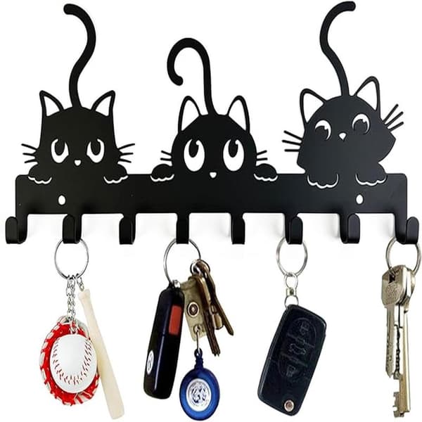 Wall Mounted Key Holder - Key Hook - Key Cabinet - 8 Hooks - Key Organizer for Door Frame - Black - Metal