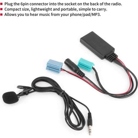6-bens Bluetooth-lydkabel, AUX-IN stereo biladapter med mikrofon, egnet til Clio/Espace/Megane