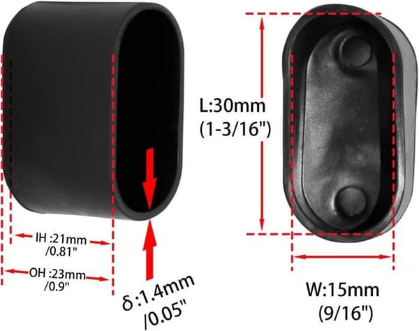 Sæt med 8 ovale bløde PVC-benkapper til stole-, bord- og møbelben, 15 x 30 mm, sort