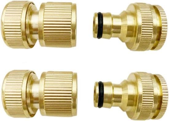 Messing vannslangekoblinger, sett med 4 messingkran-slangekoblinger 1/2 og 3/4 utvendig gjenge