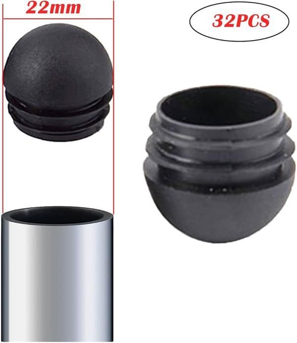 Sorte runde stolebenshætter, runde indstikshætter til stoleben, gummi stolebenshætter (22mm)