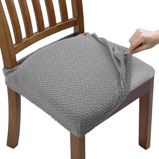 Strekkbare jacquard spisestoltrekk, avtakbare og vaskbare (sett med 6, lys grå)