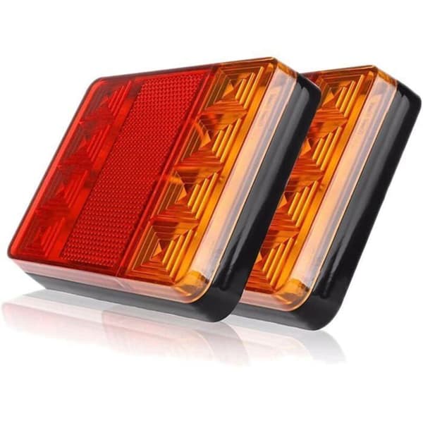 2 STK Vanntette LED Baklys, 8 LED, Rød/Gul, 12V for Lastebil, Tilhenger, Båt, Advarsel