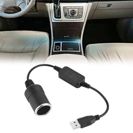 USB til cigarettænderadapter, 12V - 5V, 2A, PVC, Sort