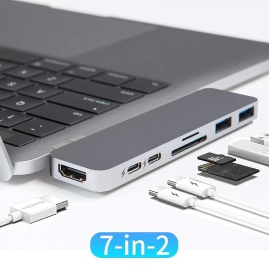 7-in-2 USB-C-keskitin - HDMI - USB-C PD - Thunderbolt 3