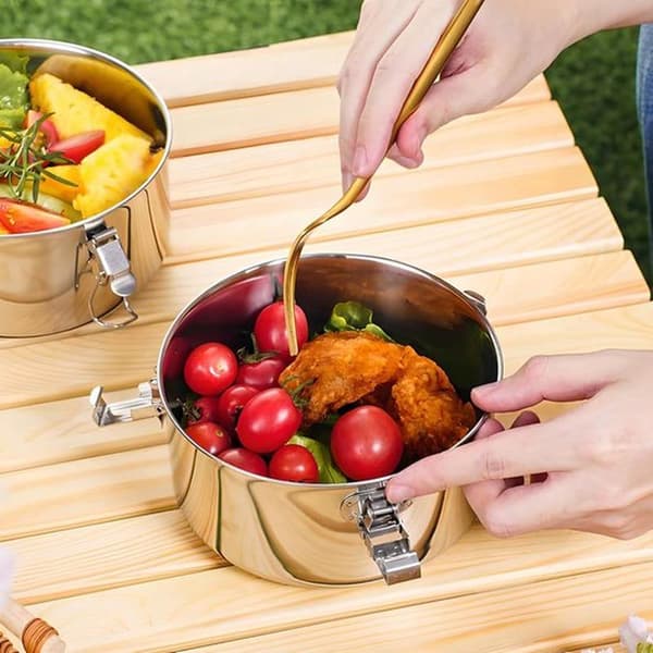 3-delt lunsjbokssett i rustfritt stål, matbeholder/bento, med lokk