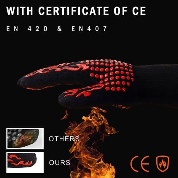 Skridsikre grillhandsker - Silikone - Op til 800°C - EN407 certificeret