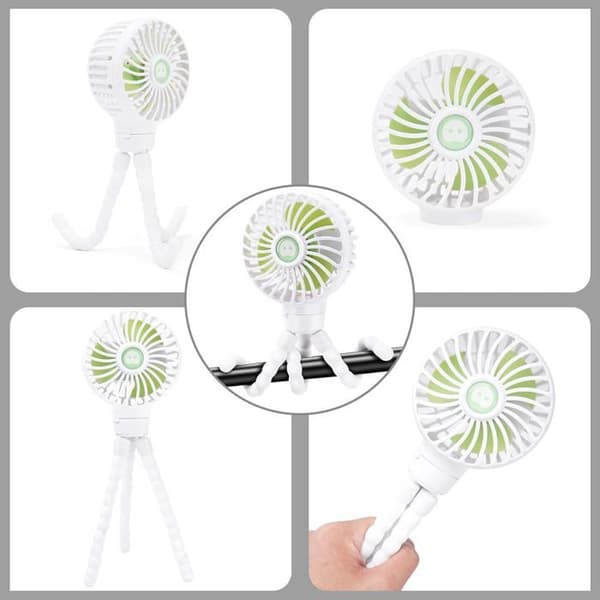 Genopladelig klapvognsventilator - 3 hastigheder - 360° rotation - 2000 mAh