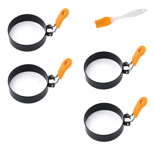 Sett med 4 eggeringer i rustfritt stål for matlaging og forming av stekte egg, non-stick former