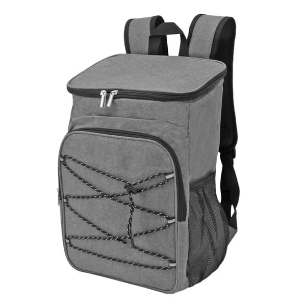 This camping backpack has an insulated interior and includes a cup holder for drinks and lunch boxes.
