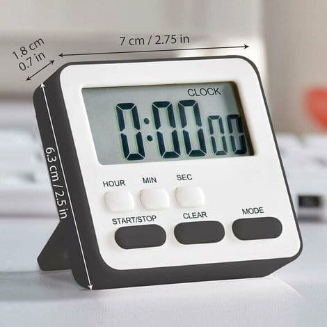 24-timers digital køkkentimer, stort display, hørbar alarm (sort)