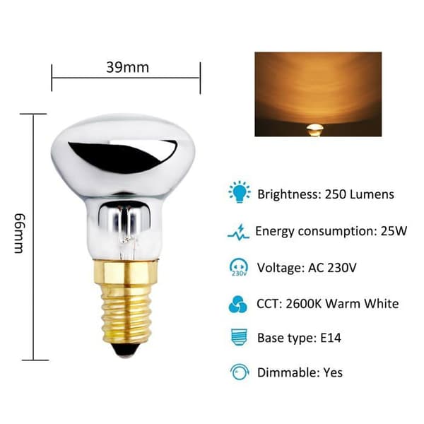 E14 R39 25W Glödlampa - Dimbar - Varmvit 2700K - 3-pack