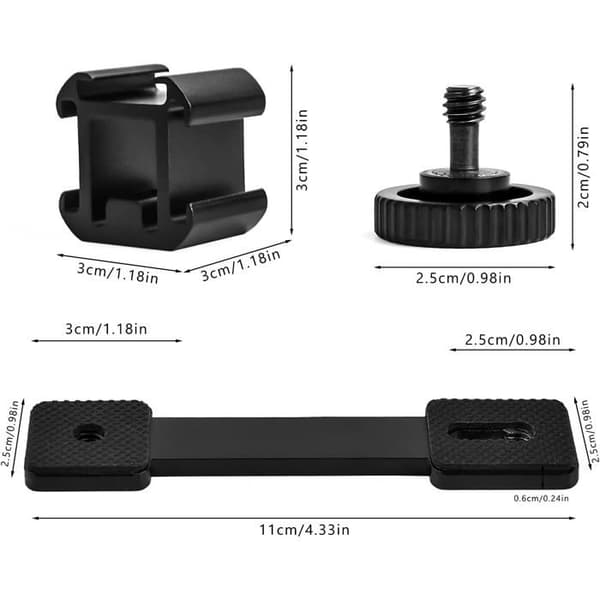 Triple hot shoe-monteringsadapter, kamerasko-montering, 3-i-1 mikrofonholder