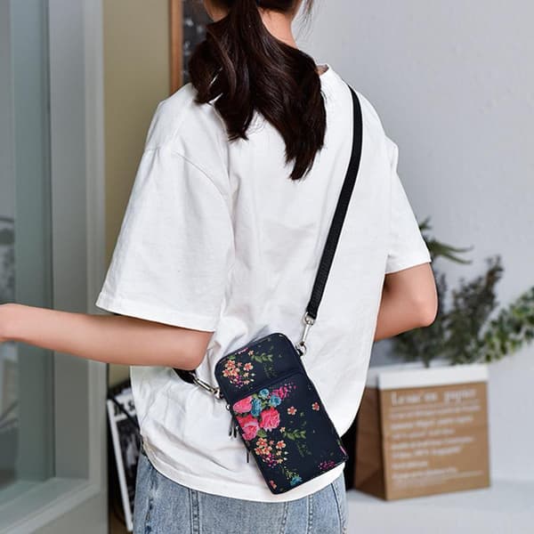 Multifunctional Bag for Large Screen Phone and Accessories with Adjustable Strap Rose flower Pattern